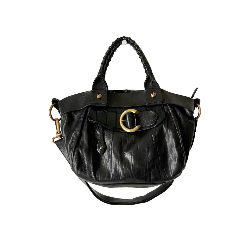 Francesco Biasia Black Leather Bag Gold Hardware